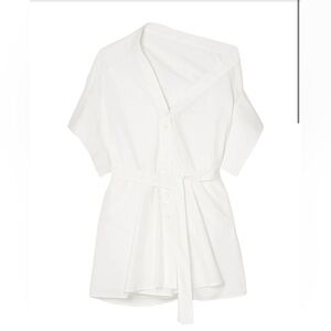 Palmer//Harding WhiteCotton Poplin Dolman Short Sleeve Button Down Short Blouse